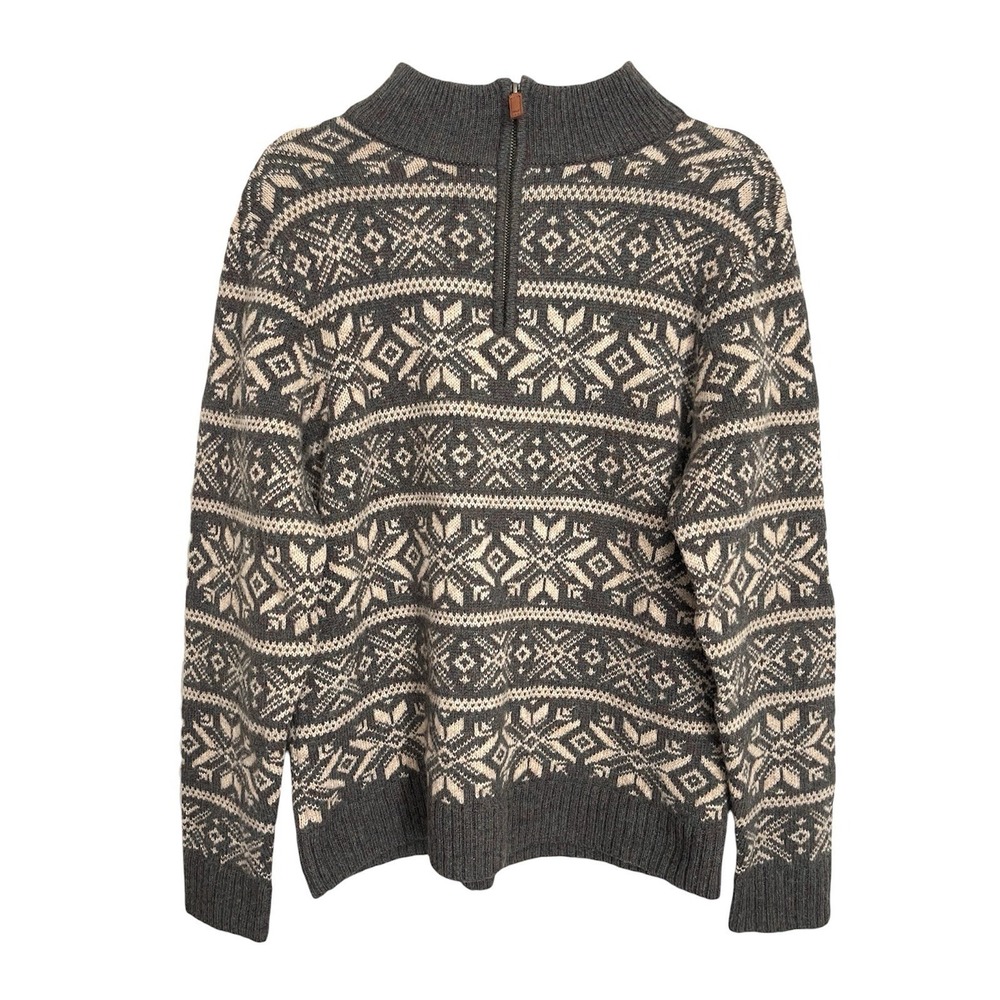 Men's Vineyard Vines Fair Isle 1/4 zip Shetland Grey Wool Sweater Nordic Ski M - Picture 2 of 12
